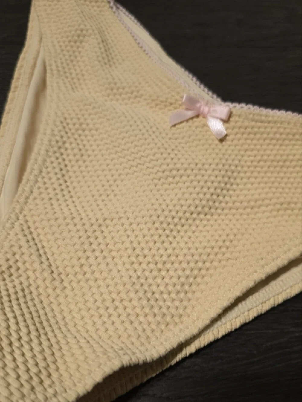 Frankie's Bikinis Beige Textured Bikini Bottom with Pink Bow